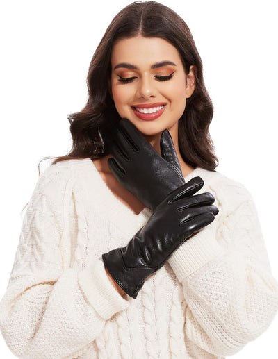 vislivin Touchscreen Handschuhe Damen Winter Lederhandschuhe Warme Leder SMS Handschuhe Glänzend Sch