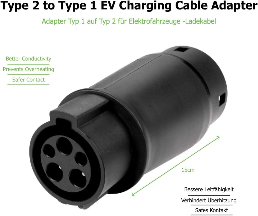 Adapter für Elektrofahrzeug Ladekabel - Typ 1 SAE J1772 auf Typ 2 IEC 62196 EV + Ladegerätadapter -