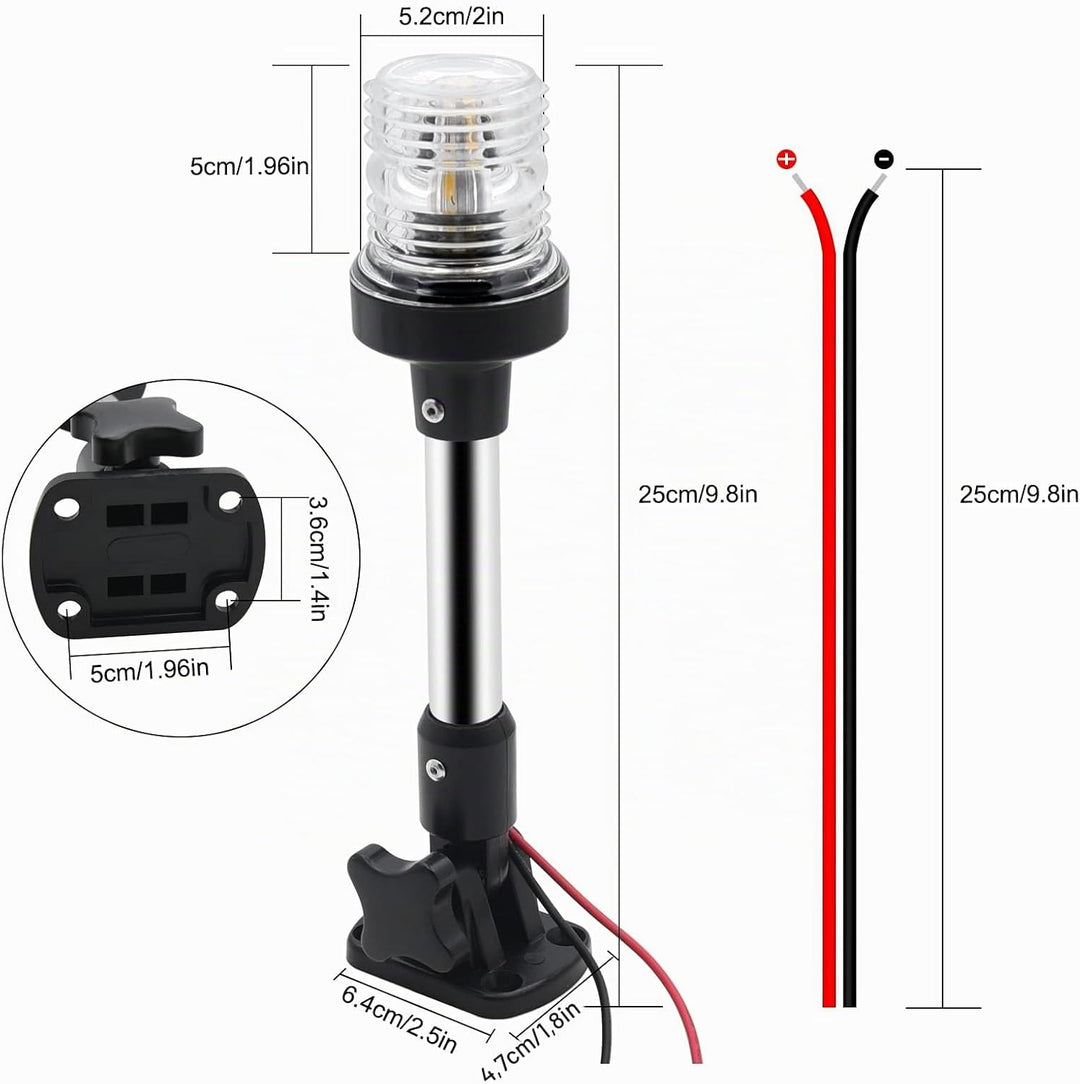 Geloo 10 Zoll Einstellbare LED Navigationslampe, Weiss Marine-Ankerlicht, 360 Grad LED Navigationssi