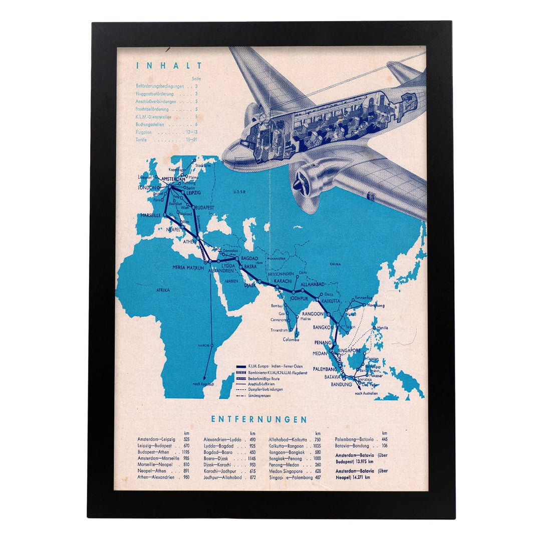 Nacnic Antikes Reisewerbeplakat. KLM-Fluggesellschaft 1938. Illustrationen von Vintage-Anzeigen für