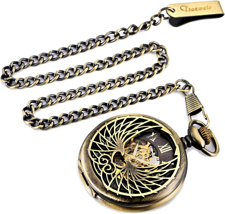 TREEWETO Unisex Taschenuhr mit Kette Analog Handaufzug Adler Skelett R?mische Ziffern Bronze
