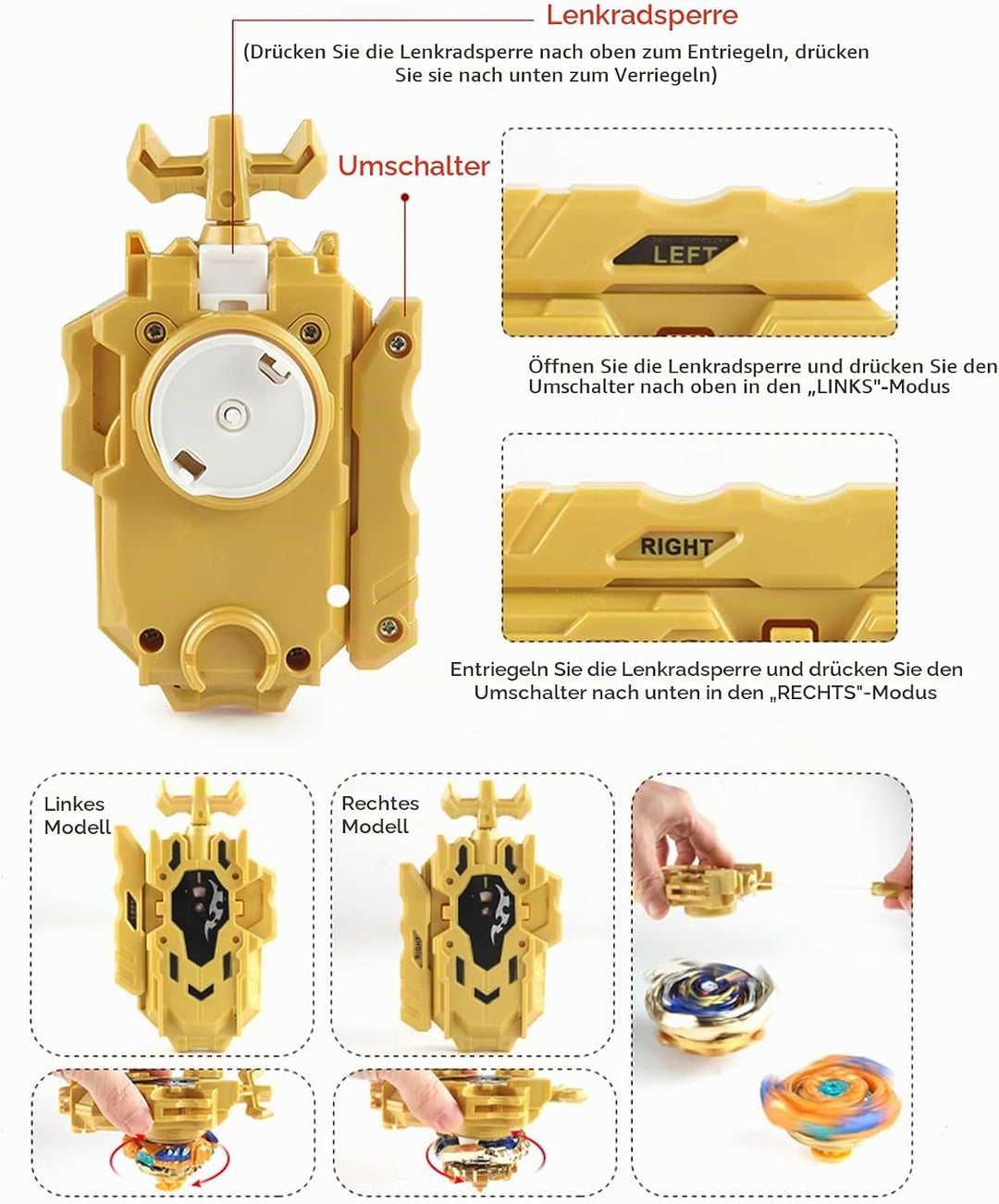 12Pcs Gyros Turbo Kreisel Set, Spielzeug Geschenk + Launcher Mit Box Set,Yellow, Yellow