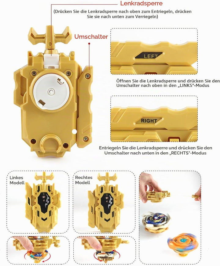 12Pcs Gyros Turbo Kreisel Set, Spielzeug Geschenk + Launcher Mit Box Set,Yellow, Yellow