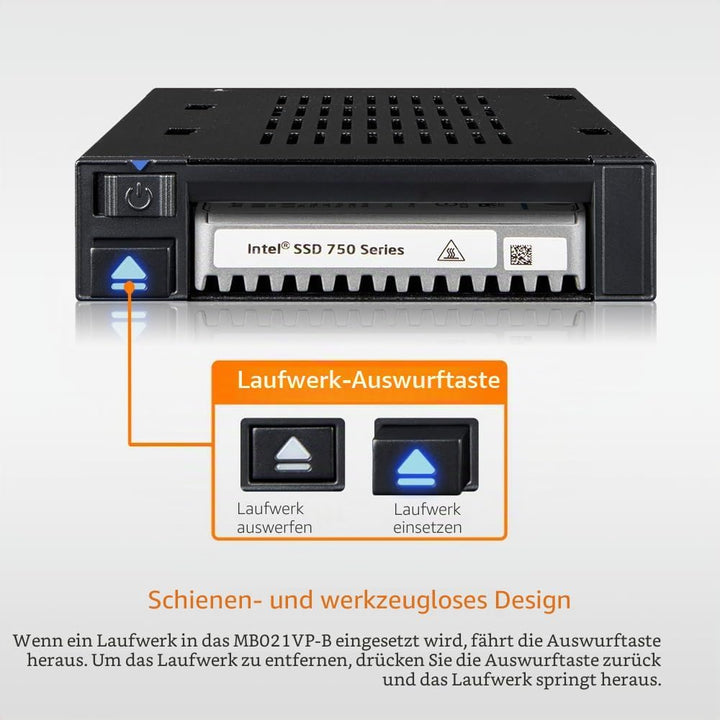 flexiDOCK MB021VP-B - Trägerloses U.2 PCIe 4.0 NVMe SSD zu SlimSAS SFF-8654 Wechselrahmen-Gehäuse/in