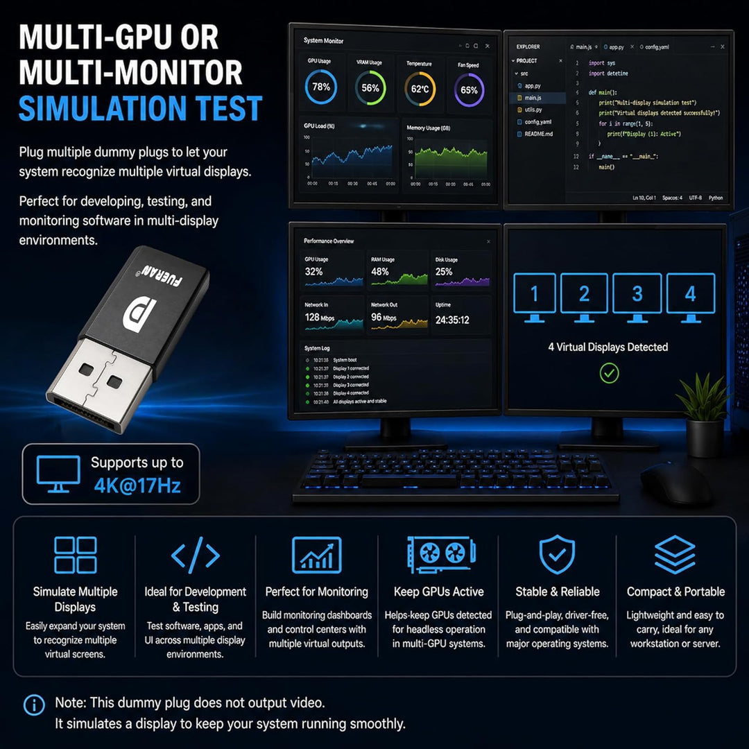 DP - DisplayPort Display & EDID Emulator Plug (2K: 2560x1600@30Hz, 4K: 4096x2160@60Hz) - DisplayPort