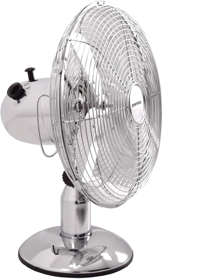 Syntrox Germany TVT-33W Chrome Retro 12" 35 cm Tischventilator mit 3 Geschwindigkeiten, Oszillation