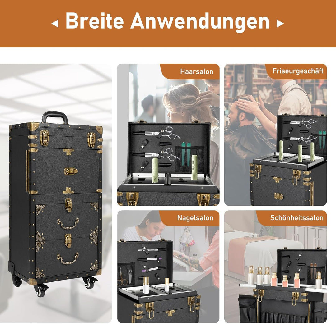 Kosmetikkoffer Trolley Retro Make Up Koffer Mit Passwortsperre 4 Ebenen Friseurkoffer Mit 360° Drehb