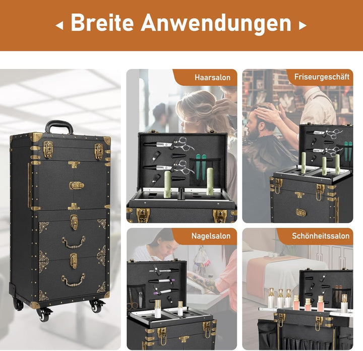 Kosmetikkoffer Trolley Retro Make Up Koffer Mit Passwortsperre 4 Ebenen Friseurkoffer Mit 360° Drehb
