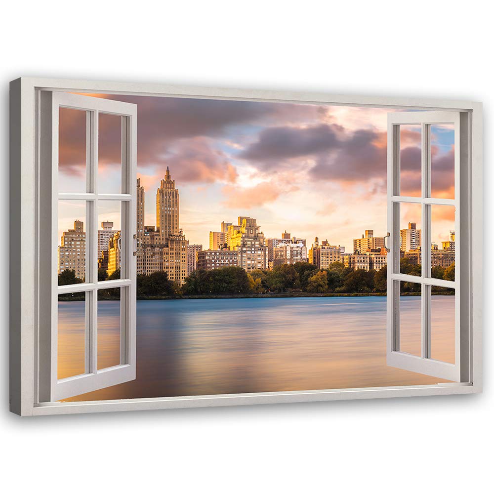 Leinwandbild XXL Stadt Wandbild Kunst 3D Illusion Braun 120x80 cm Leinwandbild 120x80 cm Braun_d, Le