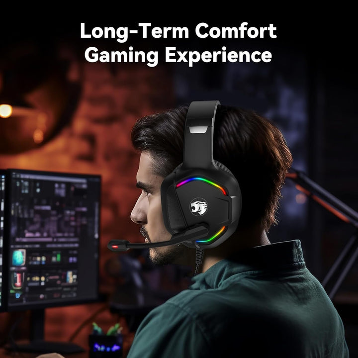 IMYB Gaming Headset mit Katzenohren abnehmbaren, RGB-Licht, Stereo Surround Noise Cancelling, Mikrof