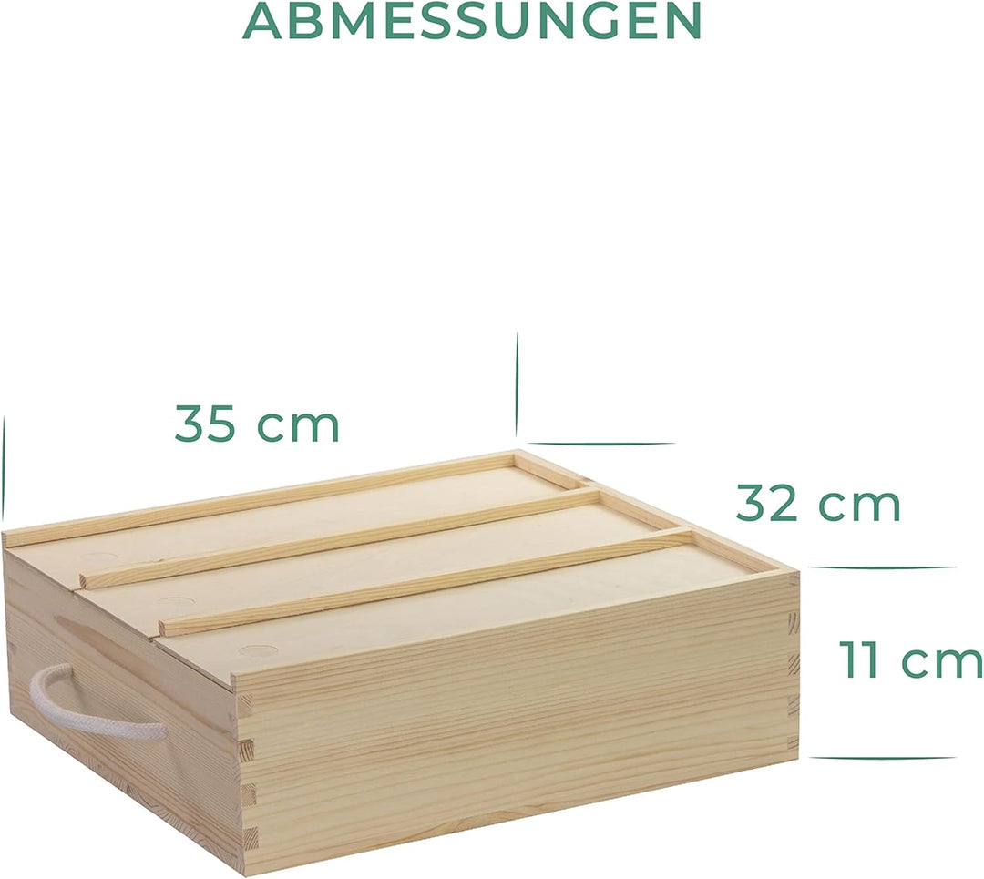 LAUBLUST Holzkiste für 3 Weinflaschen - ca. 35 x 32 x 11 cm, Natur - Weinkiste mit Schiebe-Deckel &