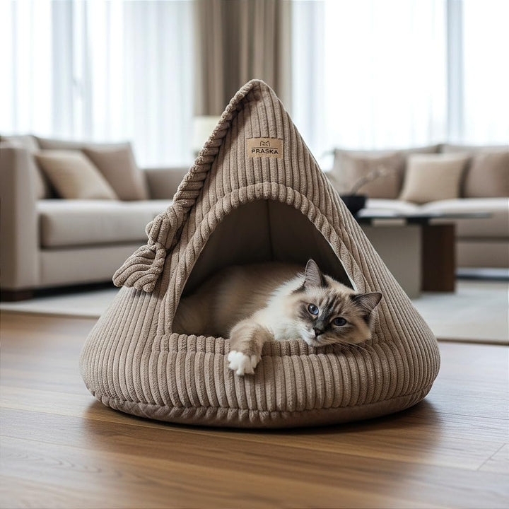 PRASKA Katzenhöhle mit verstecktem Spielzeug Handcraft - Katzenbett für Grosse Katzen - Rattle Cap D