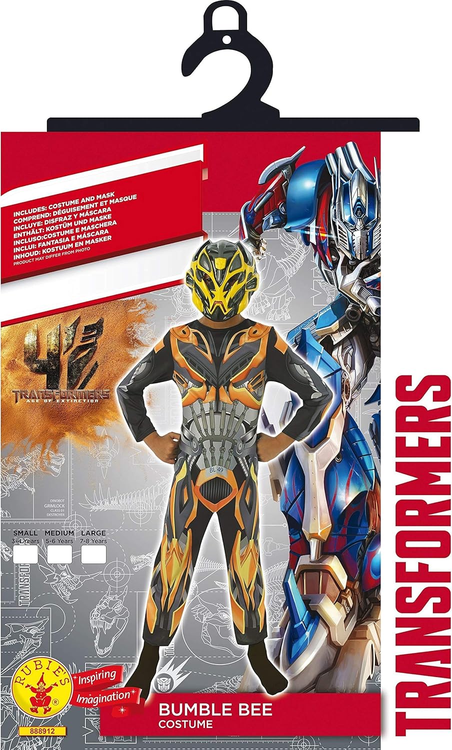 Rubies 184435 Hummel TF4 KLASSISCHES KOSTÜM, Kinder Transformers Monkey Kleidung und Accessoires, Me