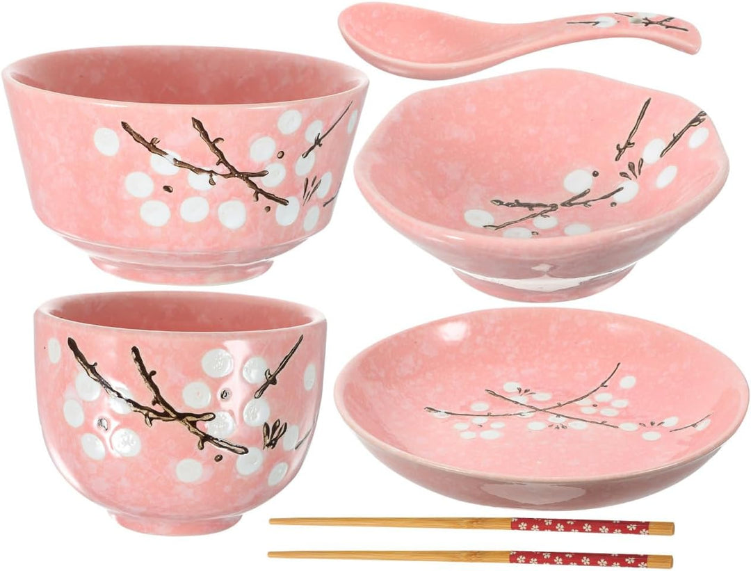 HEMOTON 6Pcs Japanisches Geschirrset Keramikplatten Schalen Löffel Essstäbchen Tassen Chinesisches K