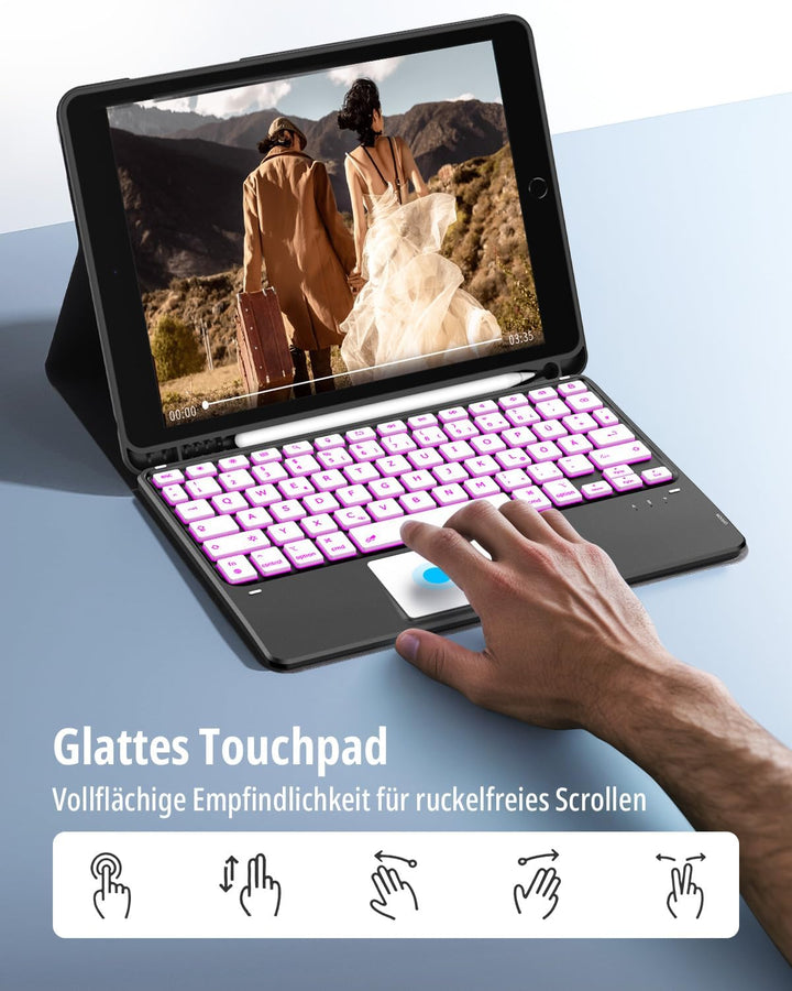 CACOE Hülle Tastatur Kompatibel mit iPad 9. Generation, iPad 10.2 Tastatur mit Touchpad, 7-Farbige B