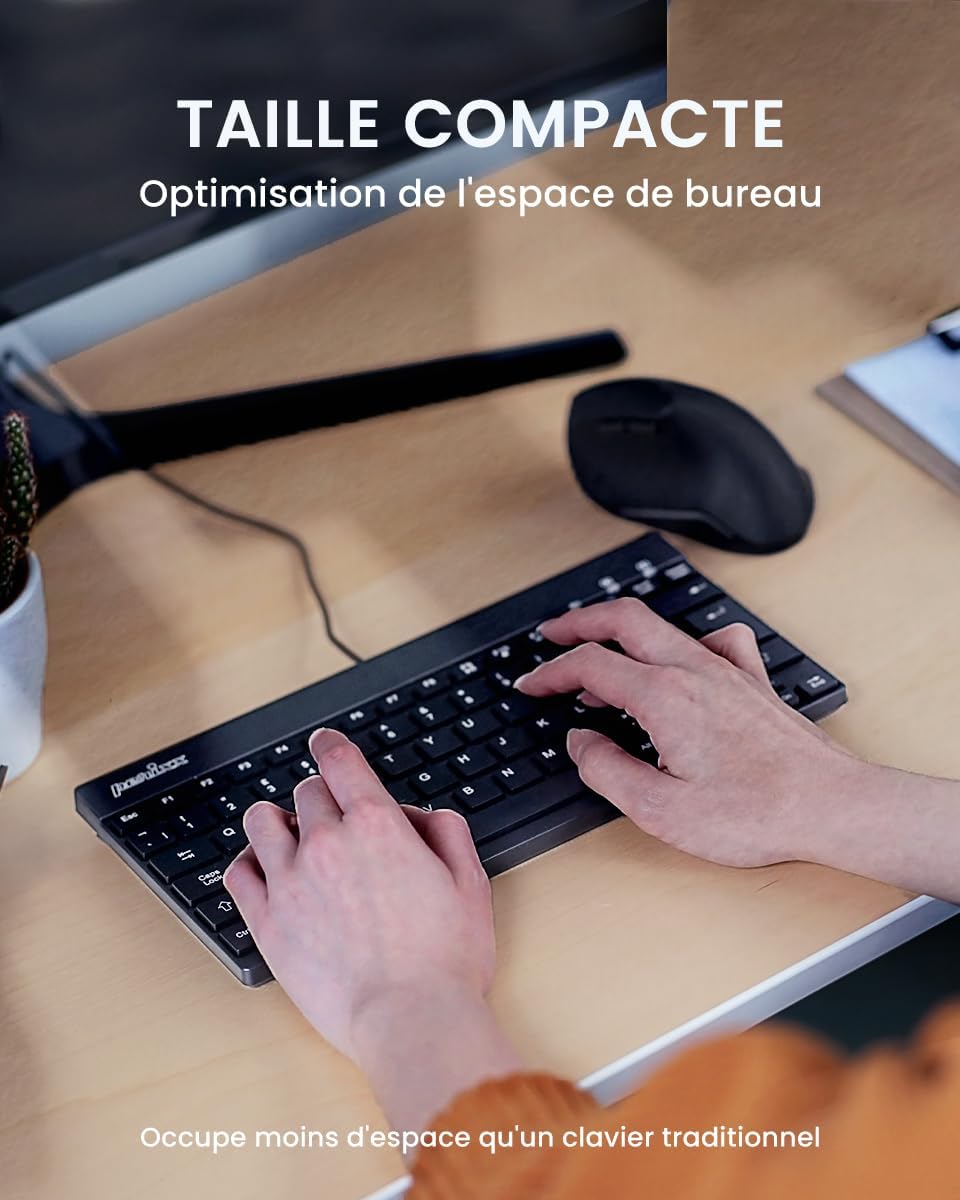 perixx PERIBOARD-426 Mini-Tastatur mit USB-Kabel, Französisch AZERTY, Schwarz, Schwarz