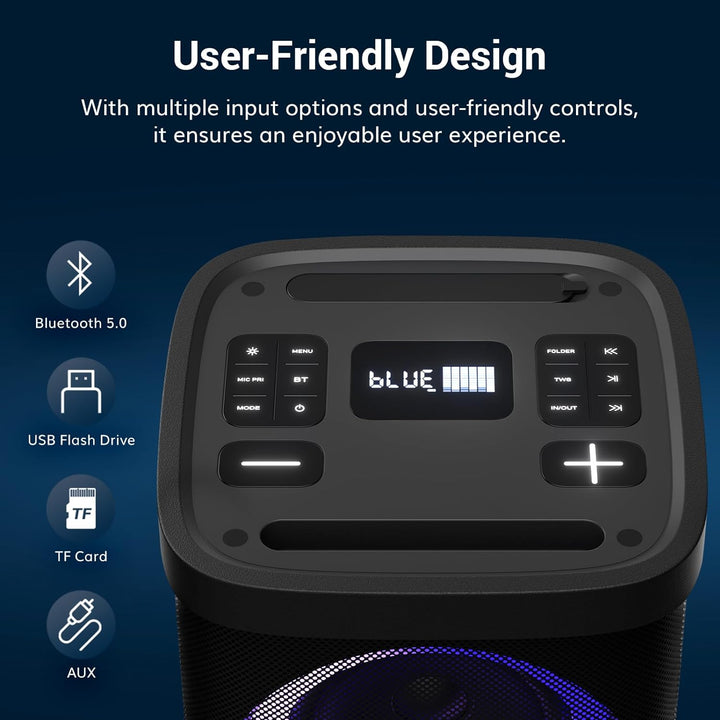 Karaoke Maschine mit 2 drahtlosen Funkmikrofonen Mic für Erwachsene Kinder, TONOR Bluetooth PA Lauts