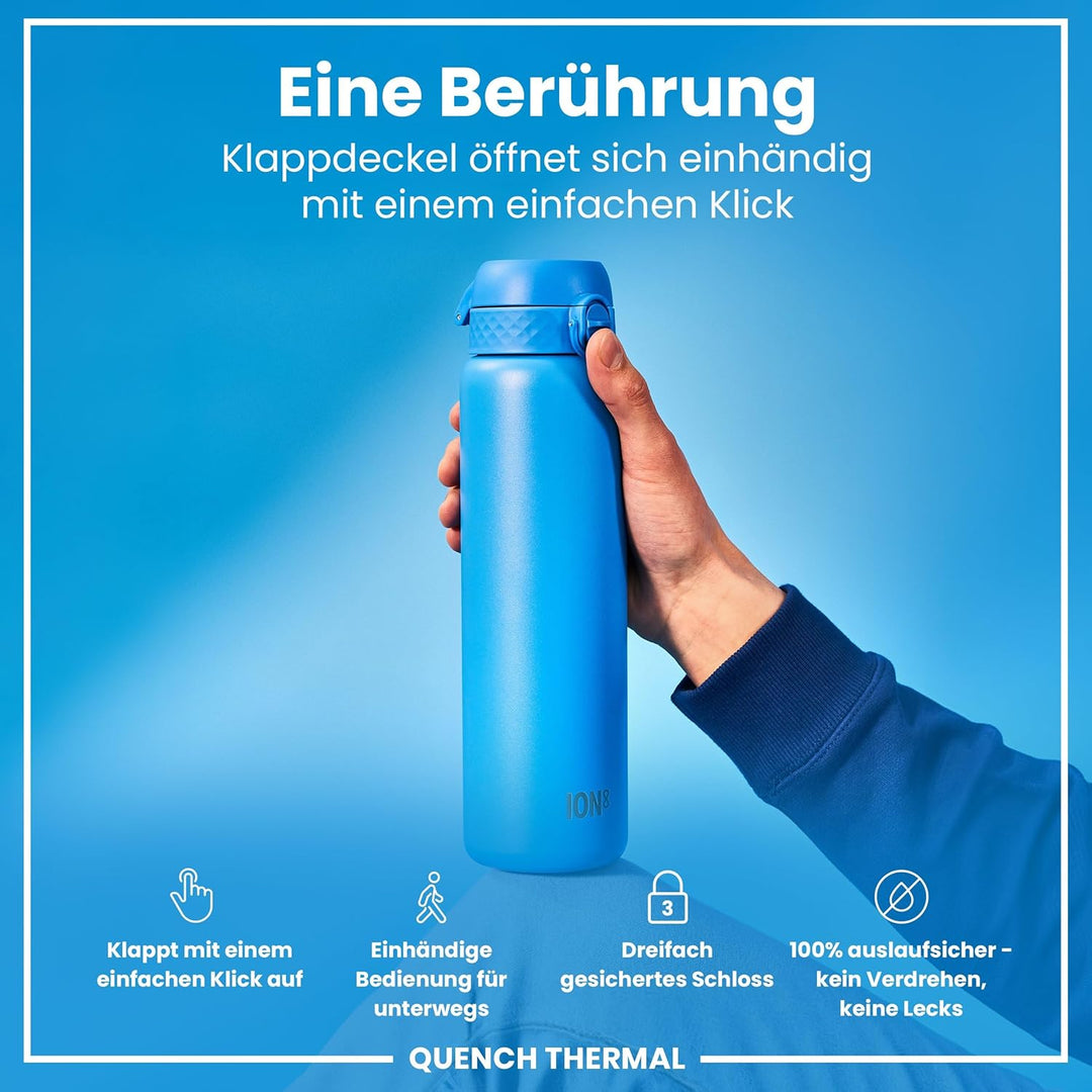 Ion8 Vakuumisolierte Edelstahl-Trinkflasche, 1 Liter, 920 ml, Auslaufsicher, Einhandöffnung, Sichere