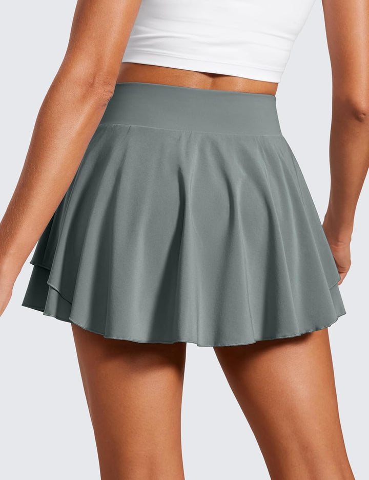 CRZ YOGA Damen Tennis Rock mit Hose Tennisrock Crossover High Waist Skort Golfrock Wanderrock Skater