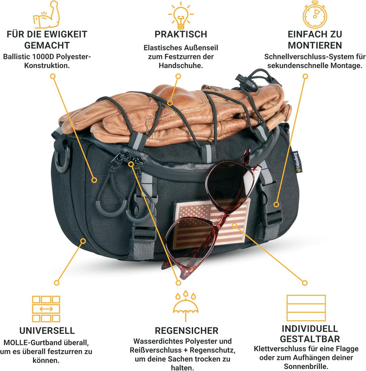 ODINSBERG 3L Multifunktionale wasserdichte Lenkertasche Motorrad Lenkertasche Fahrrad Ebike Gepäckro