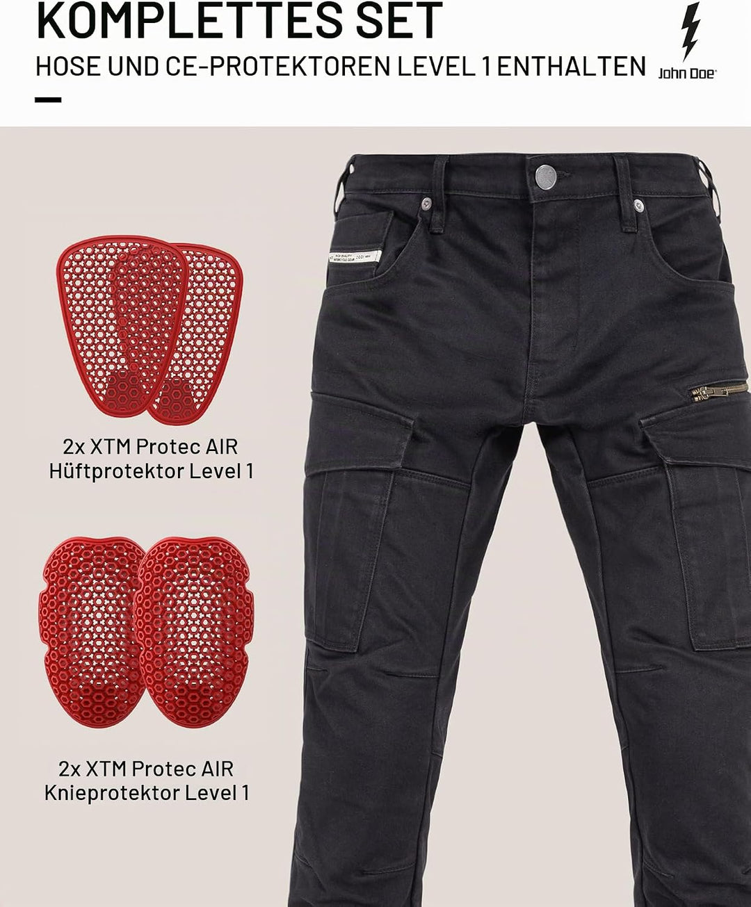 John Doe Defender - Monolayer |CE - Zertifizierung AAA | Motorradhose| Atmungsaktiv | Cargo Hose | H