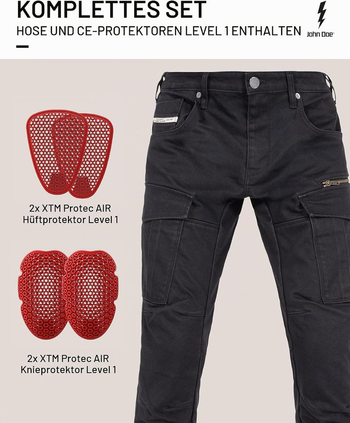 John Doe Defender - Monolayer |CE - Zertifizierung AAA | Motorradhose| Atmungsaktiv | Cargo Hose | H
