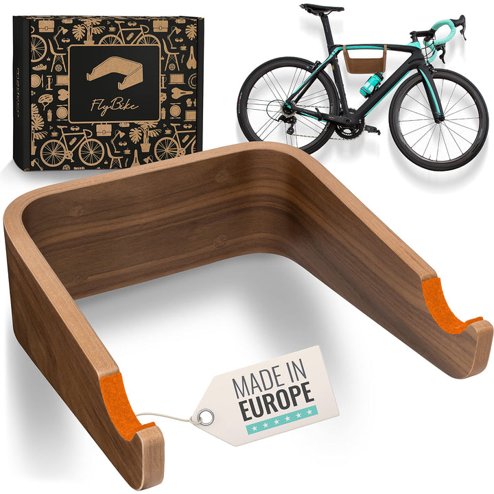 Fahrrad Wandhalterung Holz - FlyBike S Nussbaum - Design Fahrradhalterung Wand Aufhängung für Wohnun