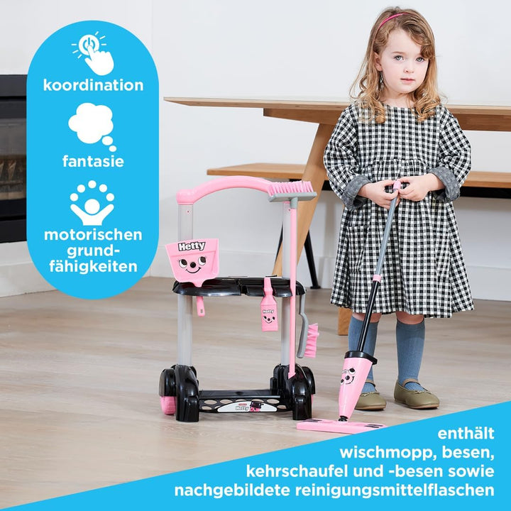 Casdon Henry & Hetty Spielzeug – Henry Putzwagen – Rosa Spielset im Hetty Design mit Mopp, Besen, Ke