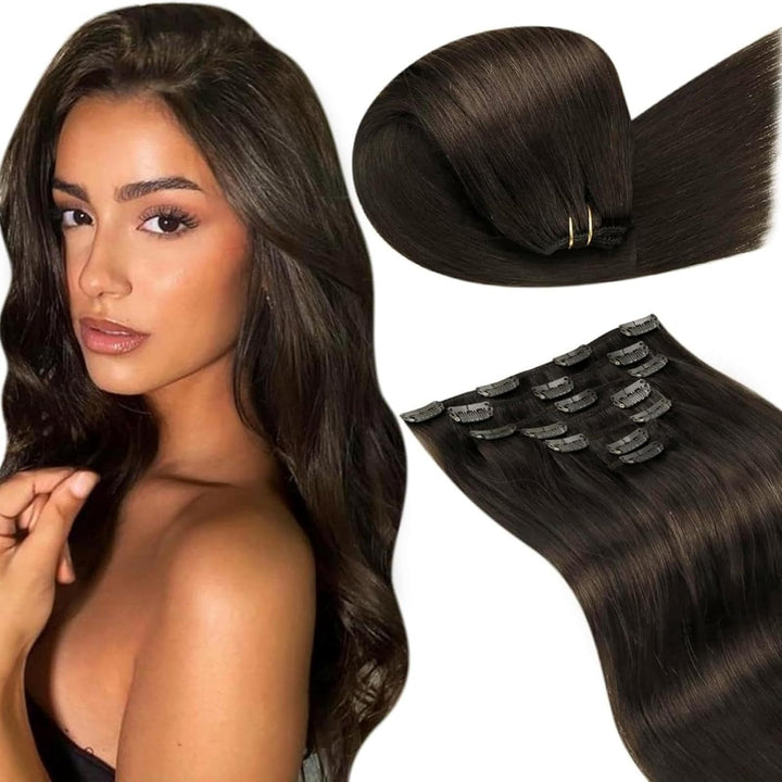 LaaVoo Clip in Extensions Echthaar Braun Echthaar Clip in Extensions Remy Haare Extensions Braun 60c
