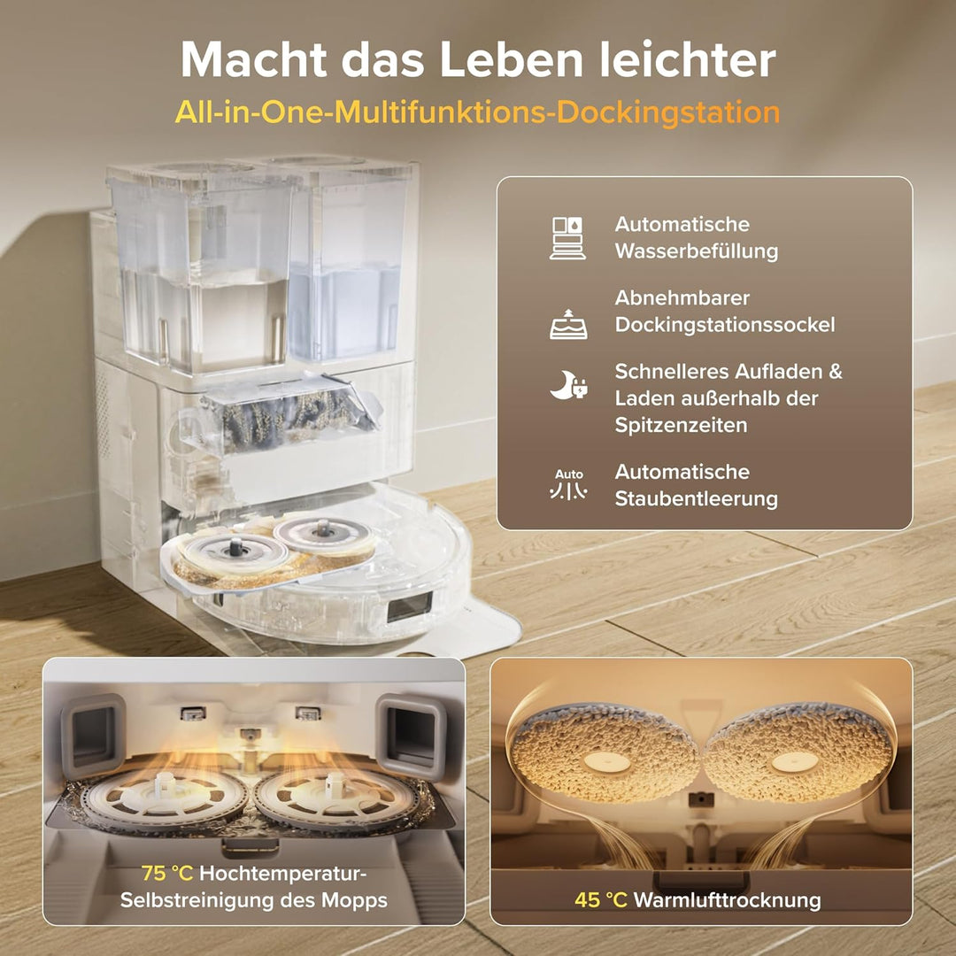 roborock Qrevo S Pro Set Saugroboter mit Wischfunktion, verbessert von QV 35A, 18.500 Pa Saugkraft,
