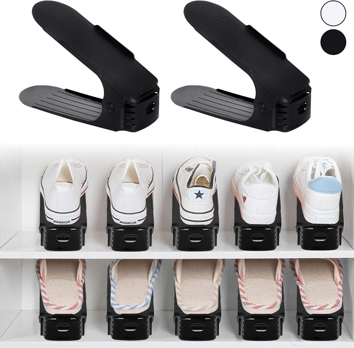 10 Stück Einstellbare Schuhregale,PP Doppelschicht Schuhe Organizer,rutschfest Schuhstapler,3 Höhenv
