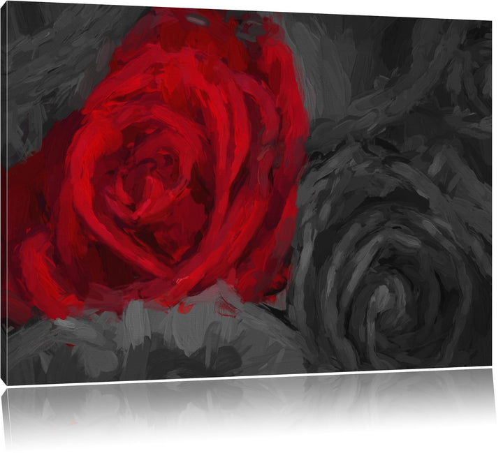romantische rote Rosen schwarz/weiss Deluxe Format: 100x70 cm auf Leinwand, XXL riesige Bilder ferti