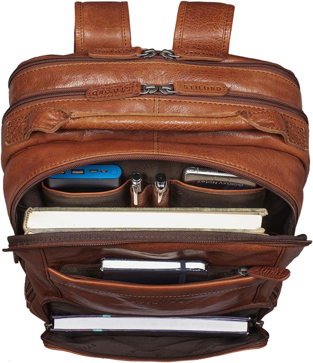 STILORD XL Herren-Businessrucksack aus Leder braun - 15-17 Zoll grosser Arbeitsrucksack - Männer Lap