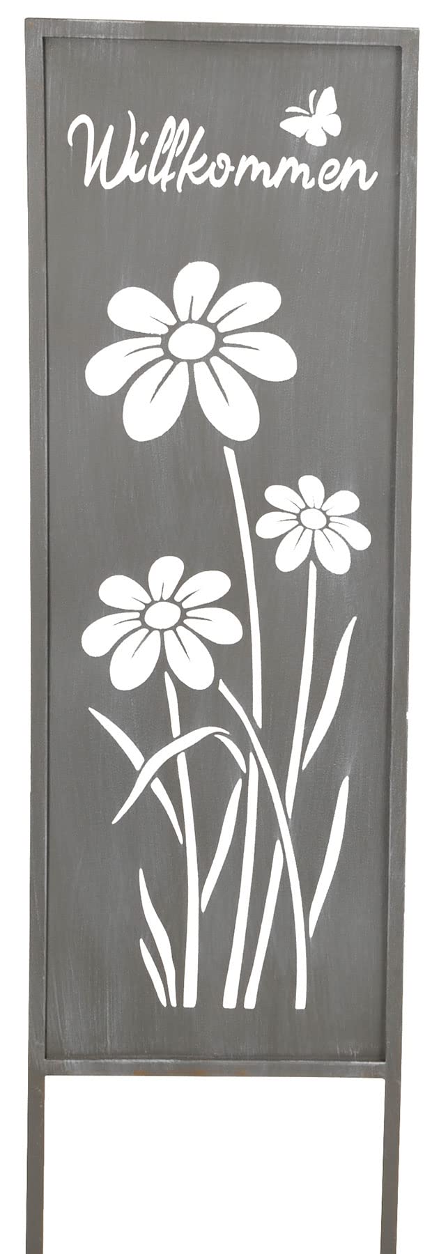 levandeo Gartenstecker Willkommen H83cm Stele Grau Betonoptik Gartenschild Schmetterling Garten-Deko