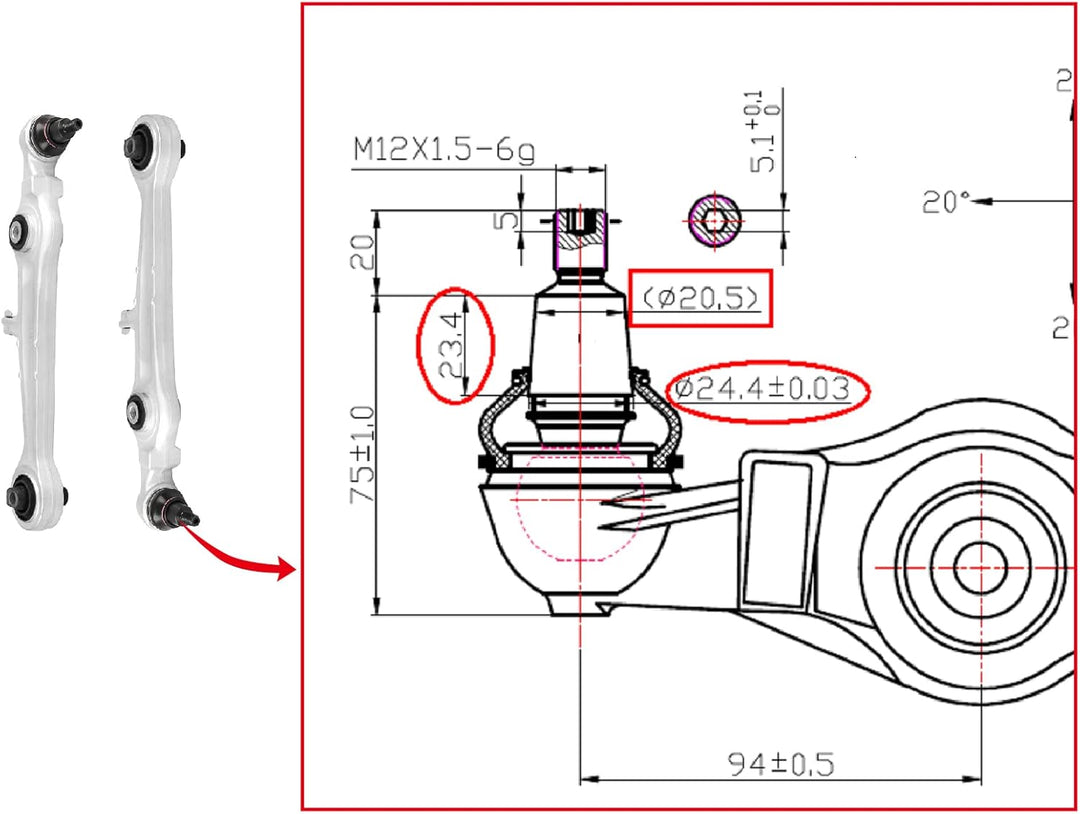 DOCAS Reparatursatz, Querlenker,Querlenkersatz 8D0498998 für A4 8D B5 A6 4B C5 V-W P-assat 3B S-uper