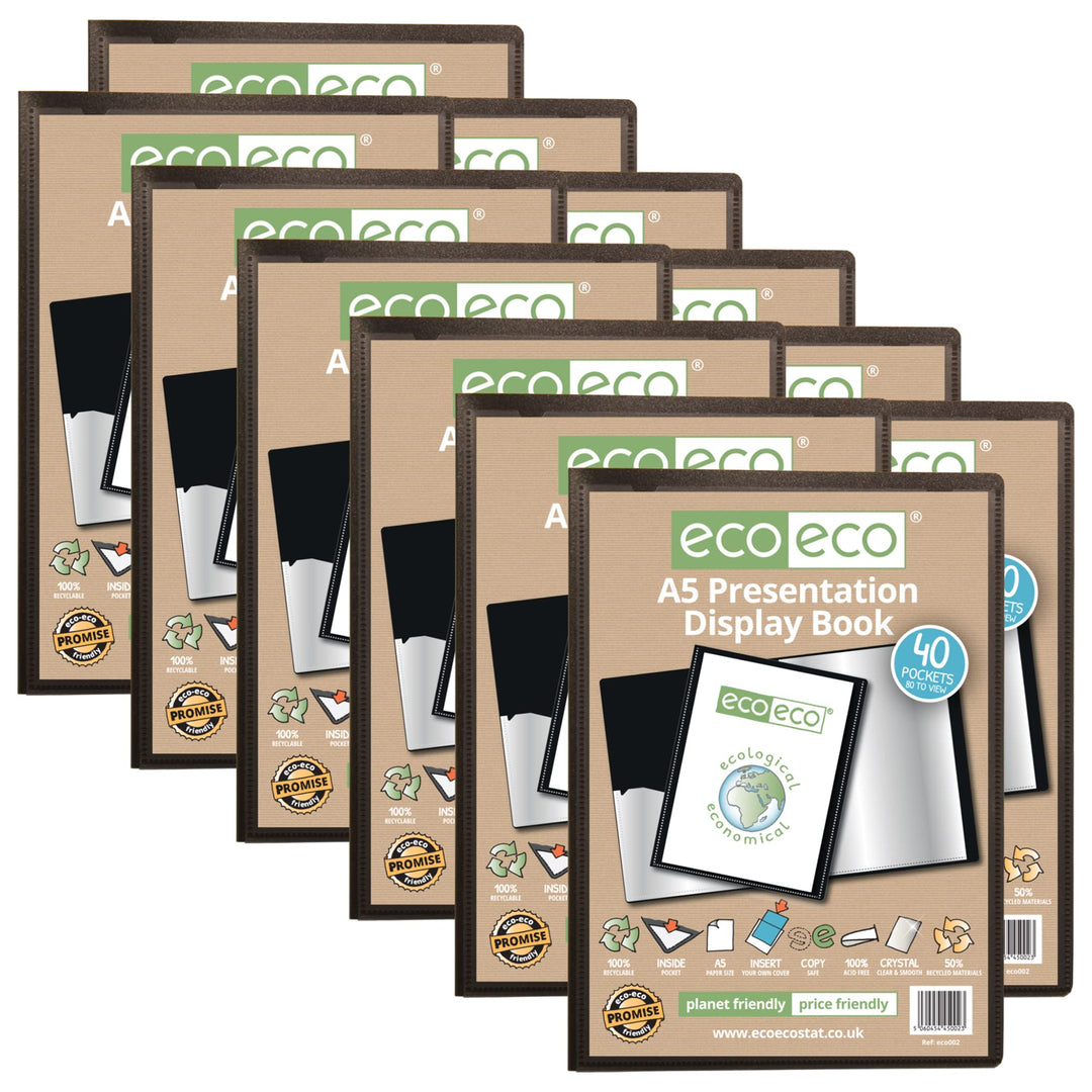 eco-eco A5 50% Recycelt 40 Taschen-Schwarz-Farbe Päsentationsdisplay Book (Packung mit 12) 40 Pocket