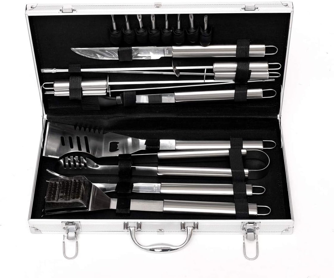 BBQ Grill Set Grillkoffer Küchenhelfer Set Edelstahl Rostfrei 18-teilig mit Koffer Küchenhelfer (Gra