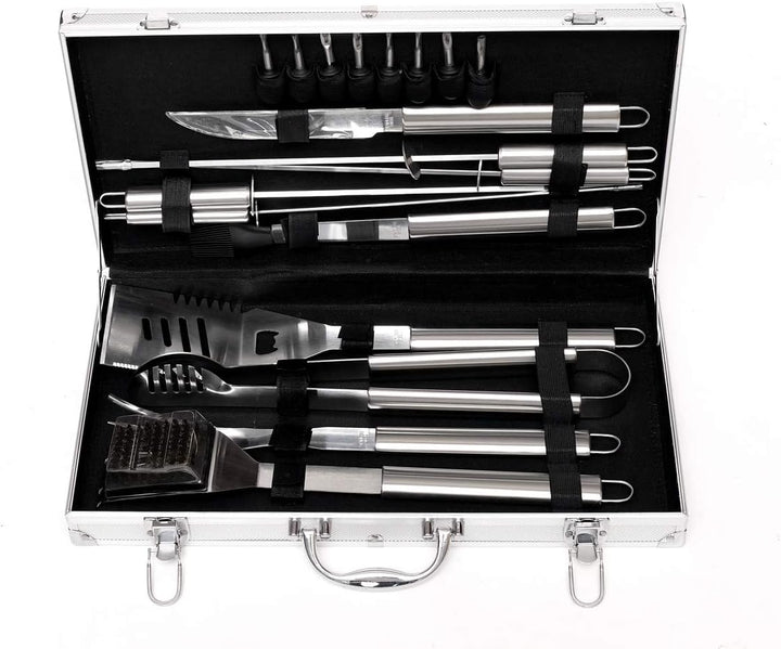 BBQ Grill Set Grillkoffer Küchenhelfer Set Edelstahl Rostfrei 18-teilig mit Koffer Küchenhelfer (Gra