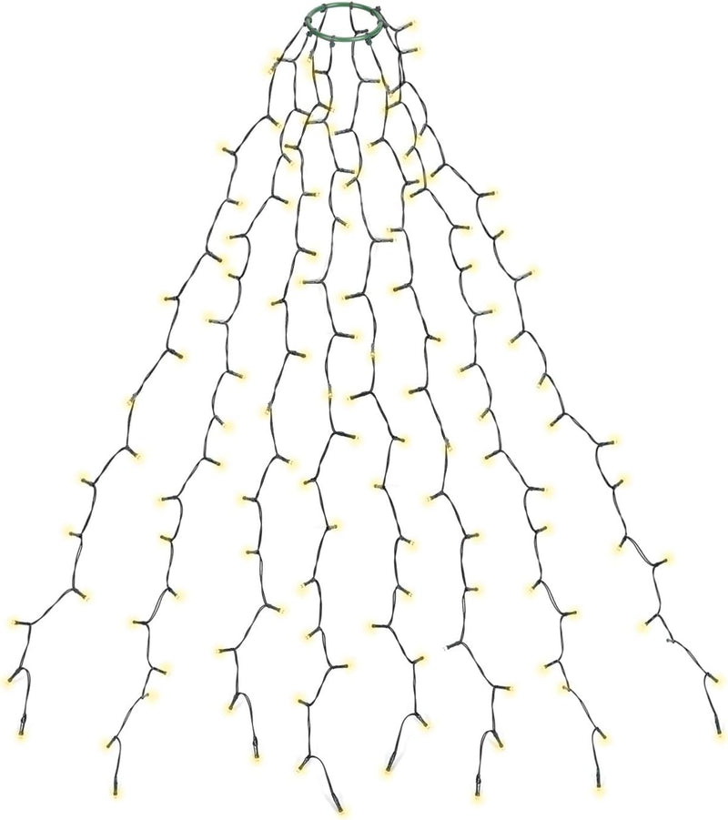 SALCAR 1,5m Weihnachtsbaum Lichterkette mit Ring und 8 Girlanden, 200er LED Christbaumbeleuchtung fü