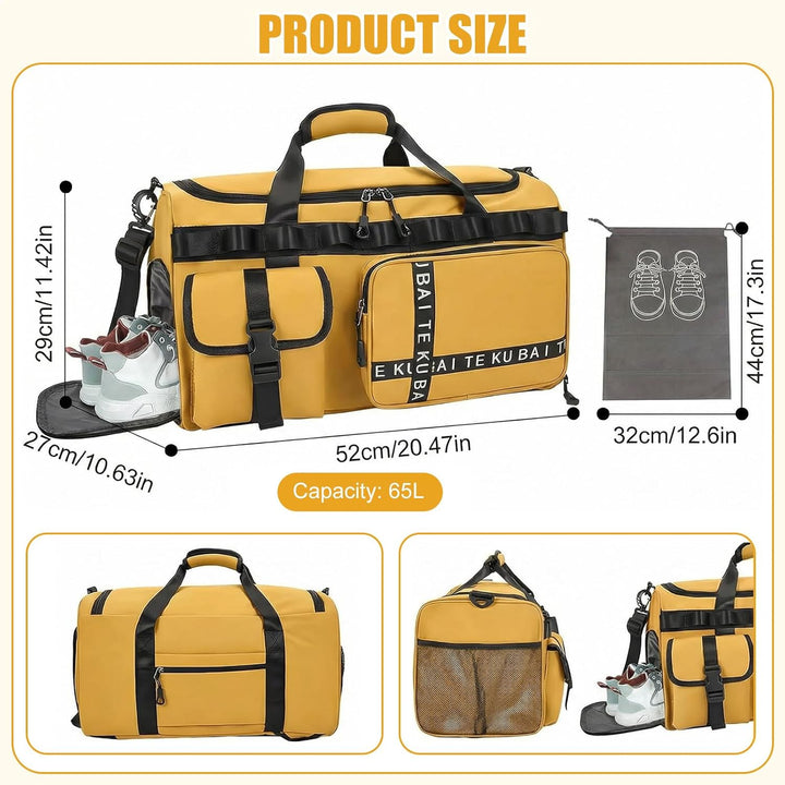 Sporttasche Reisetasche für Damen und Herren, Gross 65L Sporttaschen mit Schuhfach &amp; Nassfach, Large