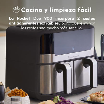MasterPRO Rocket Duo 900 | Hot Air Fryer Double | Black | 9L Capacity and 2100W Power | LED Touch Sc