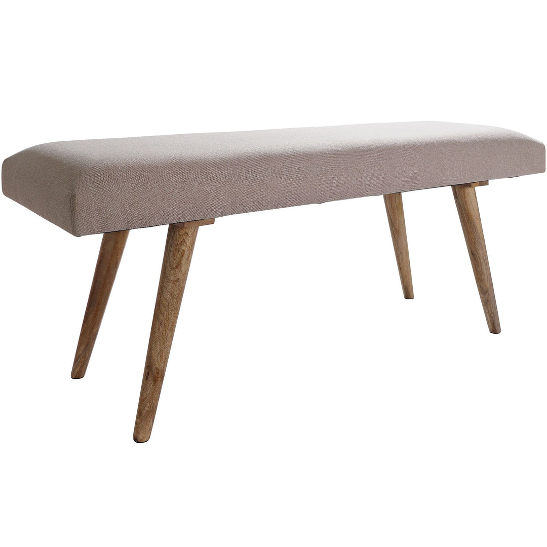FineBuy Sitzbank Stoff/Massivholz Bank beige 117x51x38 cm im Retro Stil | 2er Polsterbank Flur | Gep