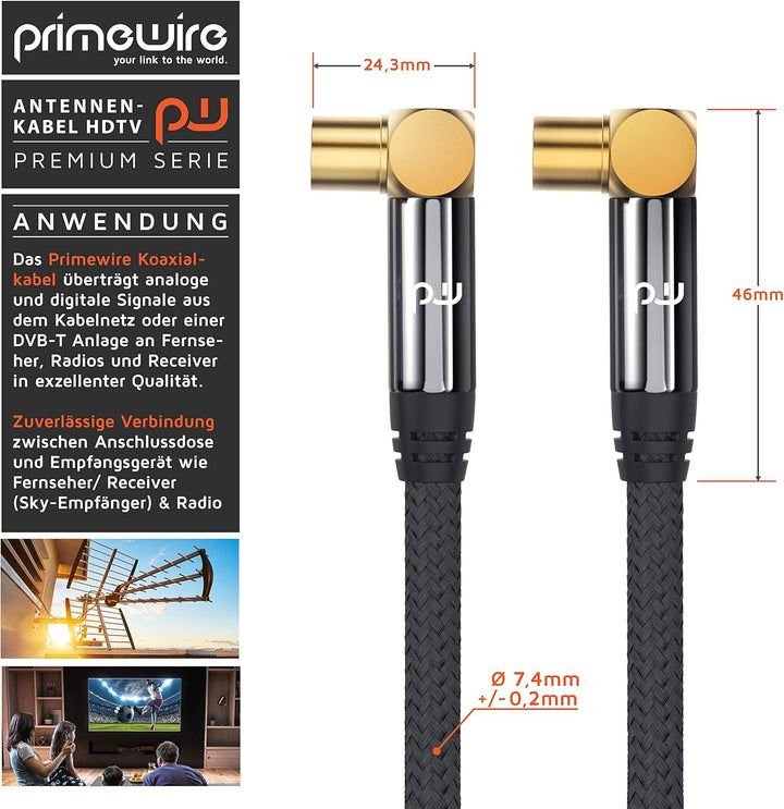 CSL -7,5m HDTV Antennenkabel mit Braiding, Antennenstecker (Winkel) zu Antennenkupplung (Winkel), 13
