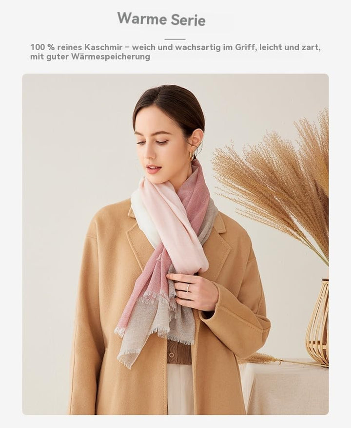 Farbgewebe Damen Unisex Kaschmir Schal 100% feine Kaschmirwolle gewebt mit Fransenrand XL Stola ganz
