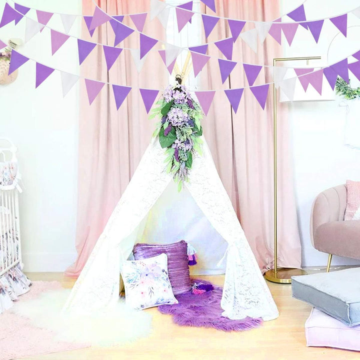 Pink Blume 32Ft Lila und Weiss Wimpel Banner Stoff Dreieck Flagge Baumwolle Tuch Girlande Kit für Ho