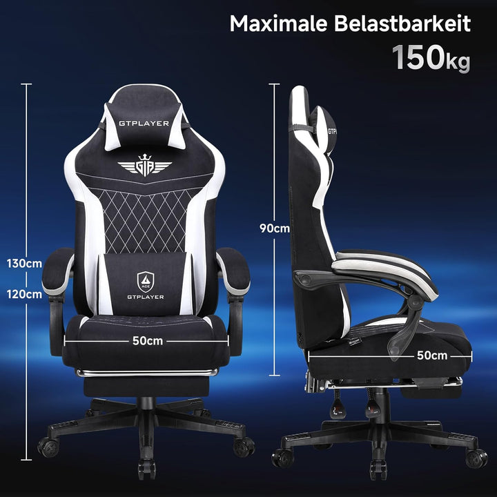 GTPLAYER Gaming Stuhl, Ergonomischer Gamer Stuhl aus Stoff mit Lendenwirbelstütze, PC-Stuhl mit verb