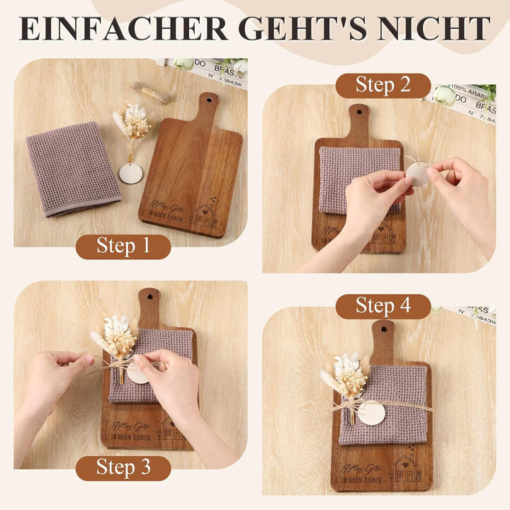 Xuniea Geschenk zum Einzug Einweihungsgeschenk Holz Schneidebrett Baumwolle Küchentuch Mini Getrockn