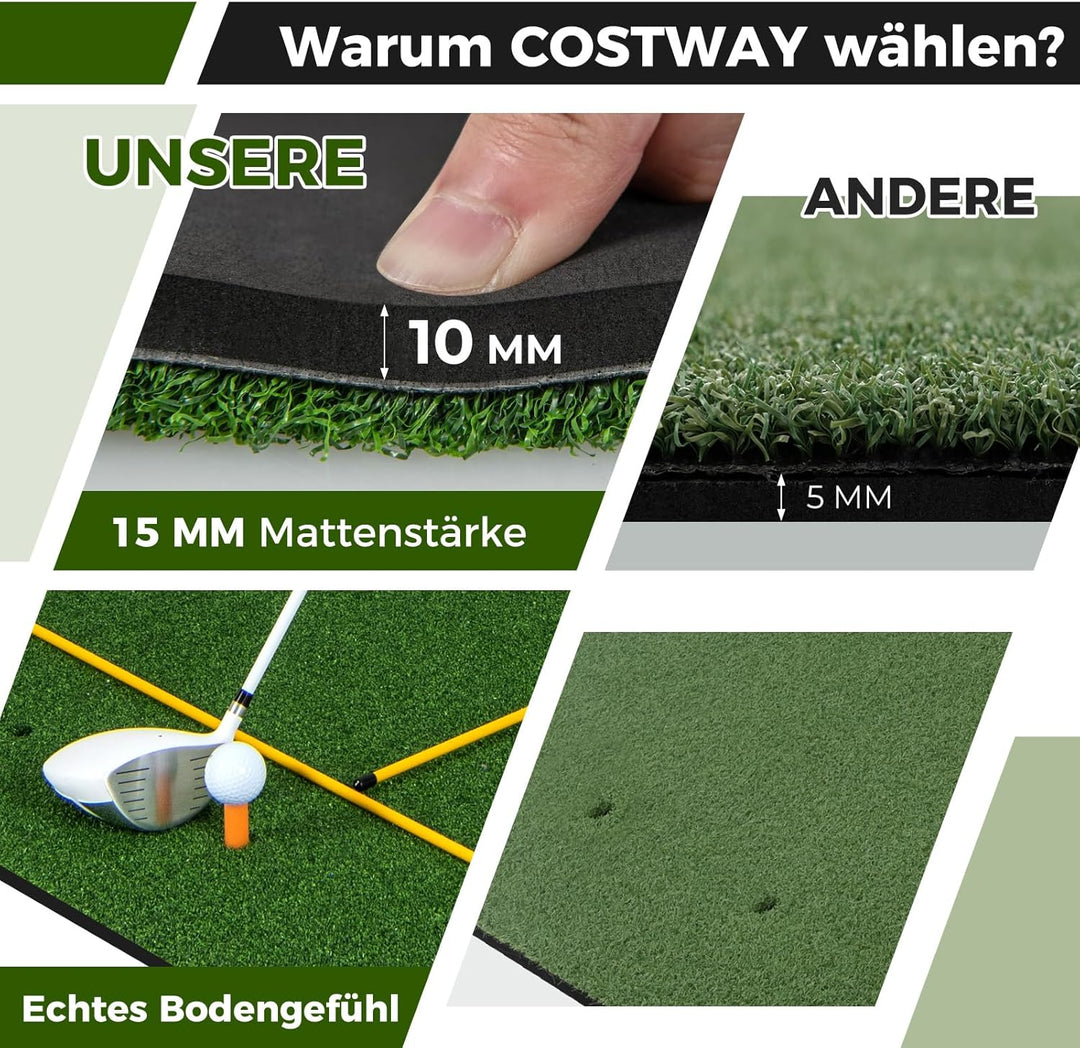 COSTWAY Golf Abschlagmatte, Golf Übungsmatte inkl. 2 Gummi-Tees und 2 Ausrichtungsstäbe, Golfmatte m