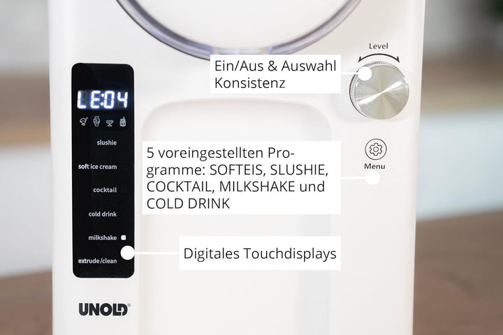Unold 48950 Slush- und Softeismaschine Sofie mit Kompressor ca. 2 L 5 Programme für Slushies, Softei