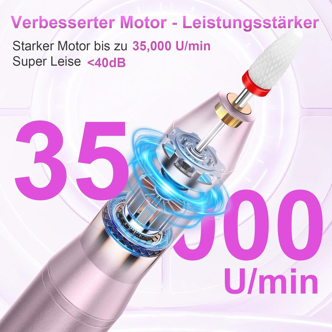 Nagelfräser Kabellose Elektrische Nagelfeile - 35000 U/Min Nagelfräser für Gelnägel, 12 IN 1 Profess